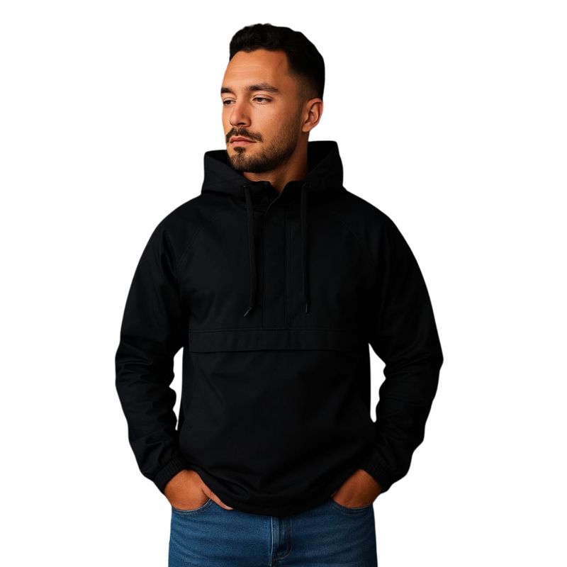 GENERICO - Chaqueta Rompevientos Tipo Canguro Negro