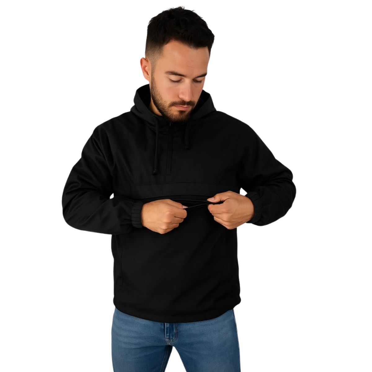 CO TRENDS - Chaqueta Rompevientos Tipo Canguro Negro