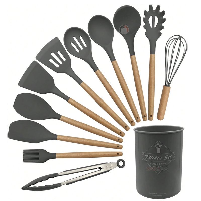 ZOCOCIO - Kit De Utensilios De Cocina De Silicona 12 Pcs Antiadherente Negro