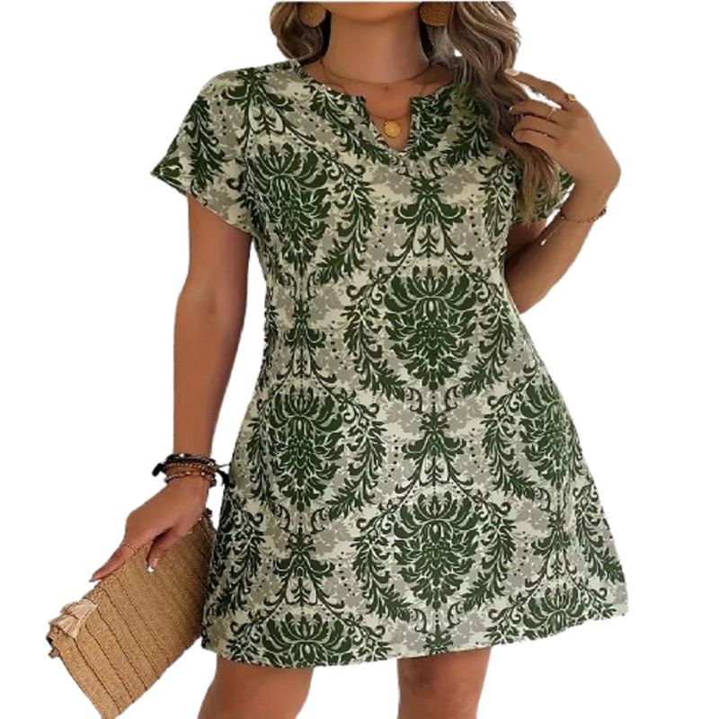 100 - Vestido Color Verde Cuello en V