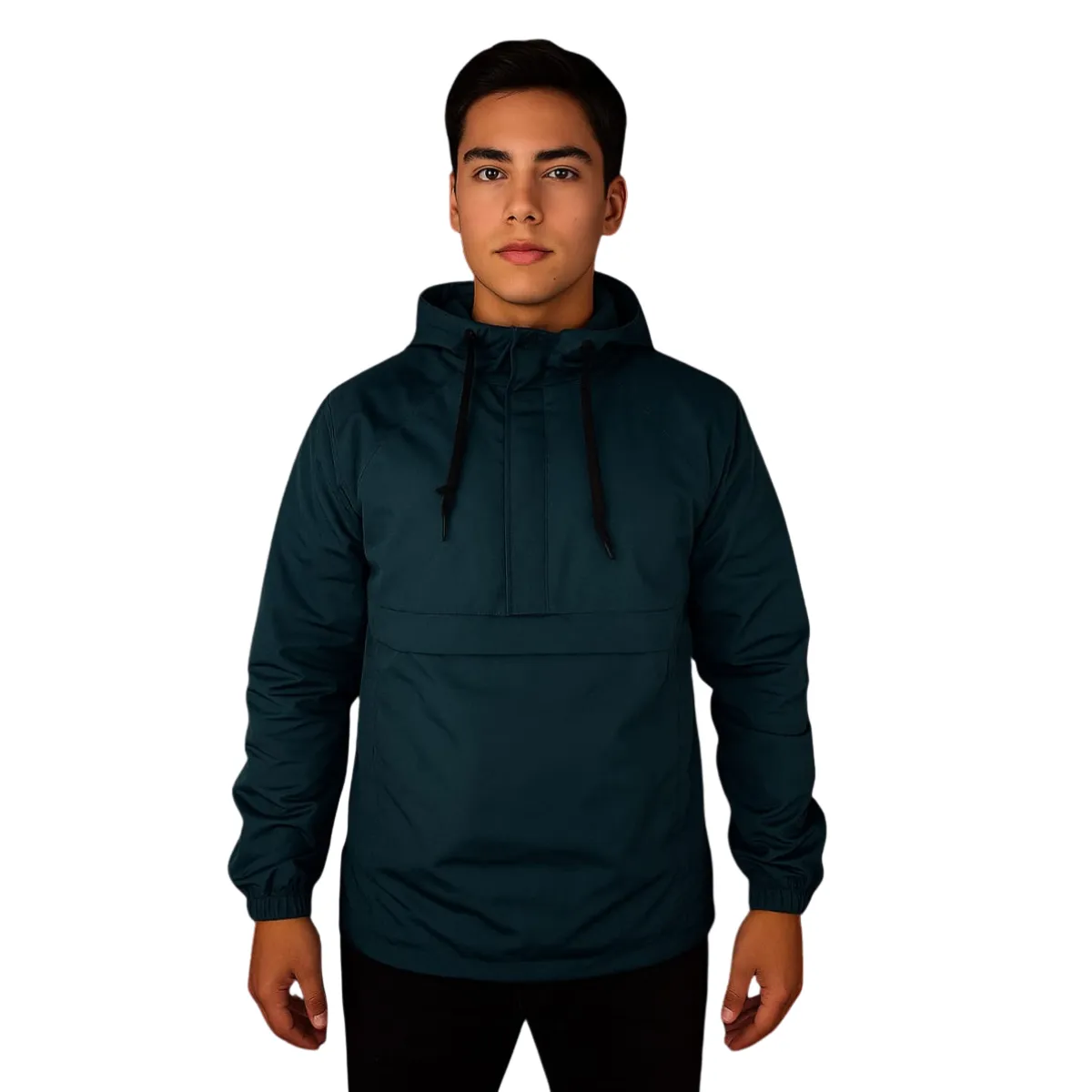 CO TRENDS - Chaqueta Rompevientos Tipo Canguro Azul Petroleo