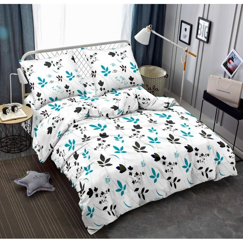 SIRENITAS - Juego de sabanas Cama Semidoble  Blanco Ramas y Flores