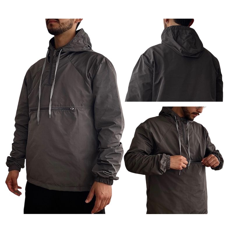 GENERICO - Chaqueta Rompevientos Tipo Canguro Gris Oscuro