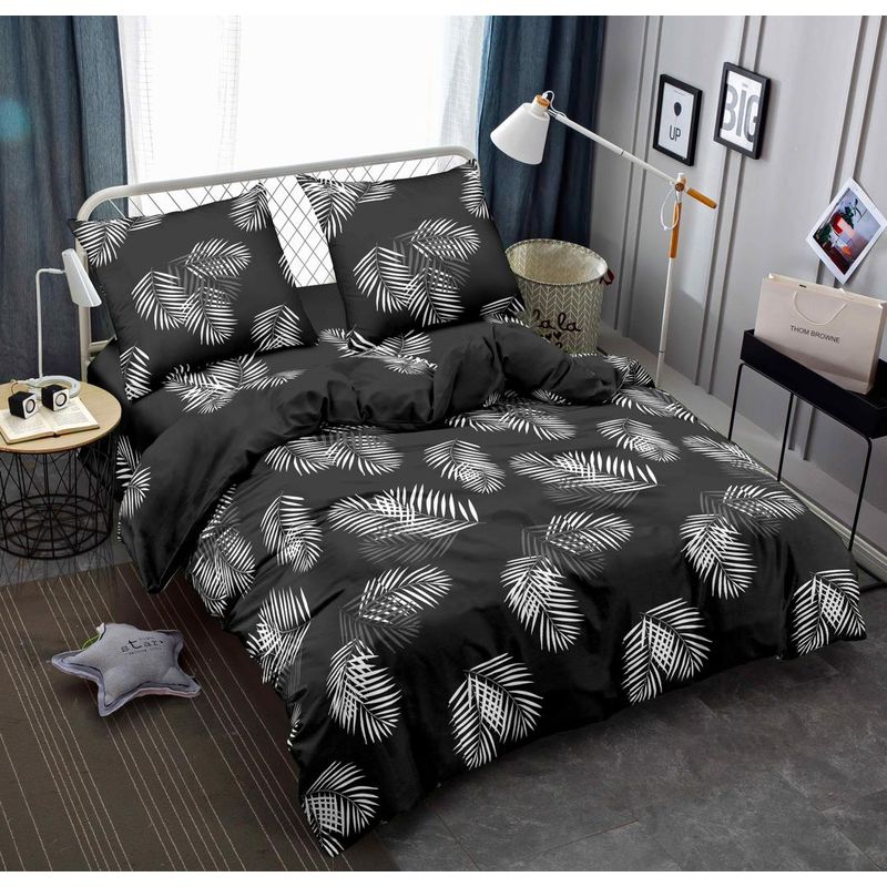 SIRENITAS - Juego de sabanas Cama King Negro Hojas