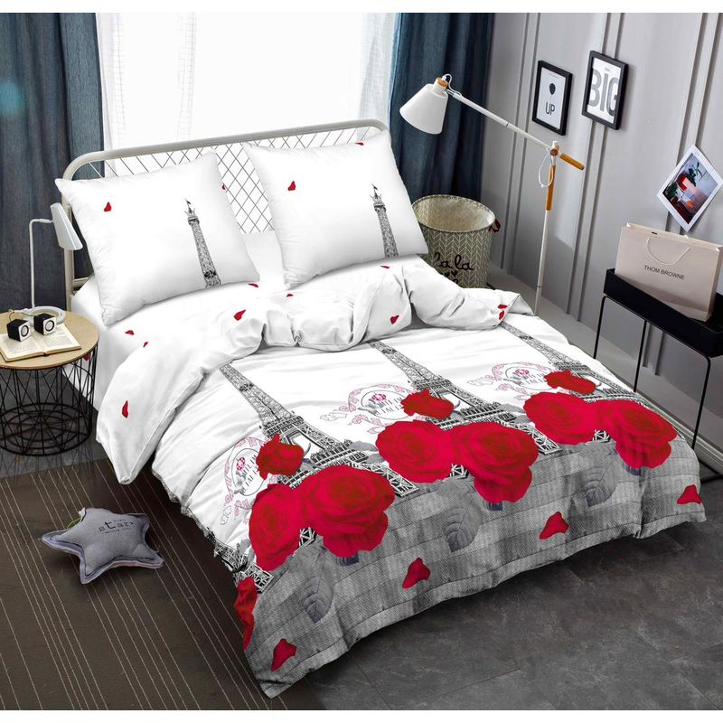 SIRENITAS - Juego de sabanas Cama Queen Blanco Paris Floral