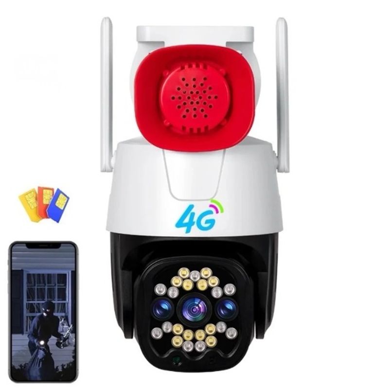 AMERICAN GENERICS - Cámara de Seguridad 4G con Sirena  App V380  Conexión SIM o Red Cableada