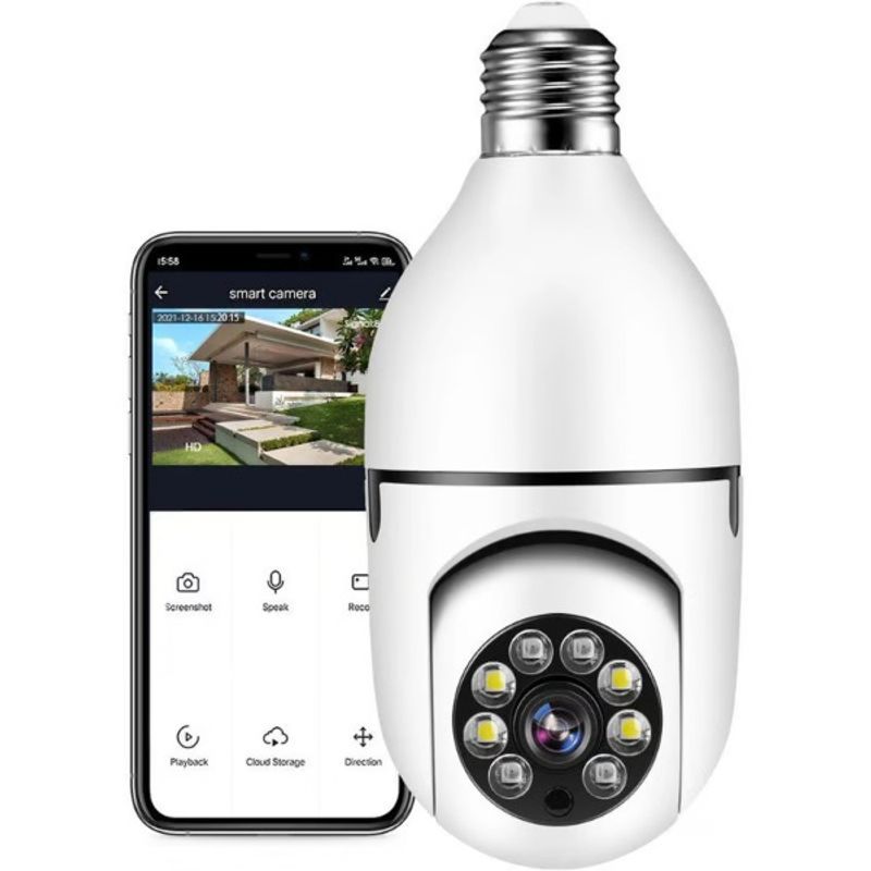 AMERICAN GENERICS - Cámara de Seguridad IP Bombillo  App V380  Giro Motorizado y Visión Nocturna