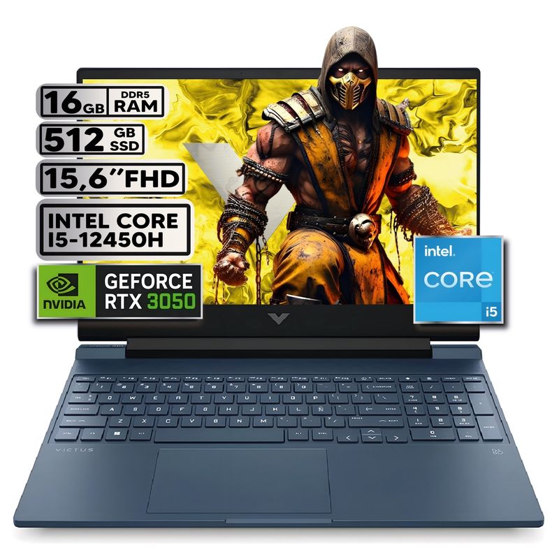 HP - PORTÁTIL GAMER HP VICTUS INTEL CORE I5-12450H 16GB RAM 512GB SSD RTX 3050 4GB 15,6 FHD WINDOWS 11