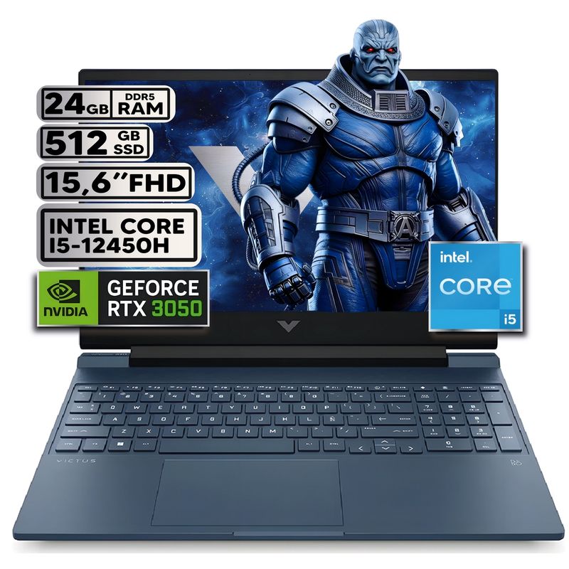 HP - PORTÁTIL GAMER HP VICTUS INTEL CORE I5-12450H 24GB RAM 512GB SSD RTX 3050 4GB 15,6 FHD WINDOWS 11