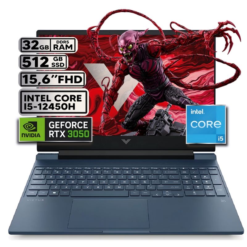 HP - PORTÁTIL GAMER HP VICTUS INTEL CORE I5-12450H 32GB RAM 512GB SSD RTX 3050 4GB 15,6 FHD WINDOWS 11