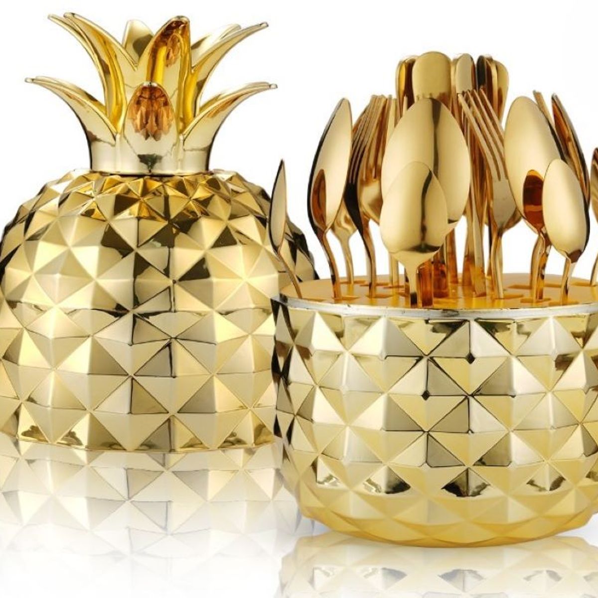 ZHOPI CO - Juego Cubiertos X 24 Acero Estuche En Forma De Piña Dorado