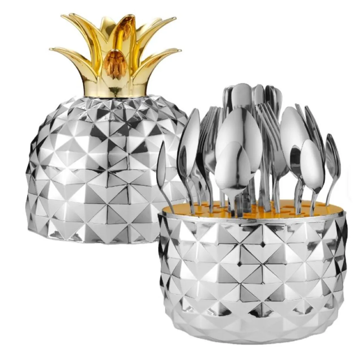 ZHOPI CO - Juego Cubiertos X 24 Acero Estuche En Forma De Piña Plateado