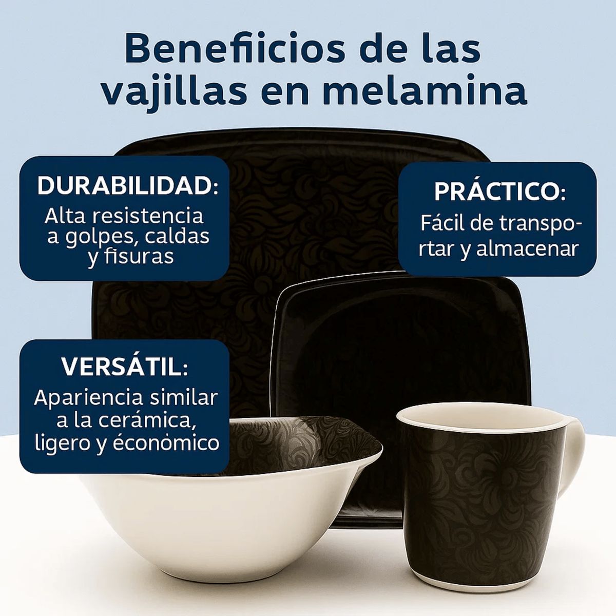 KITCHENWARE - Vajilla 16 Piezas Primavera en Melamina con Fondo Café Redonda