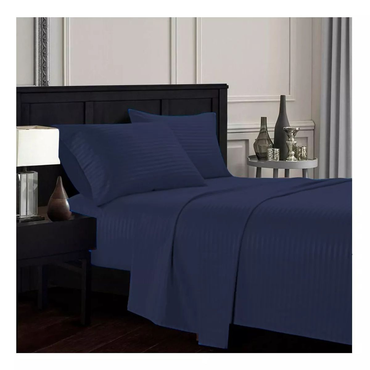 GENERICO - Sabanas Semidoble 30cm azul oscuro - Planchado Permanente 600h