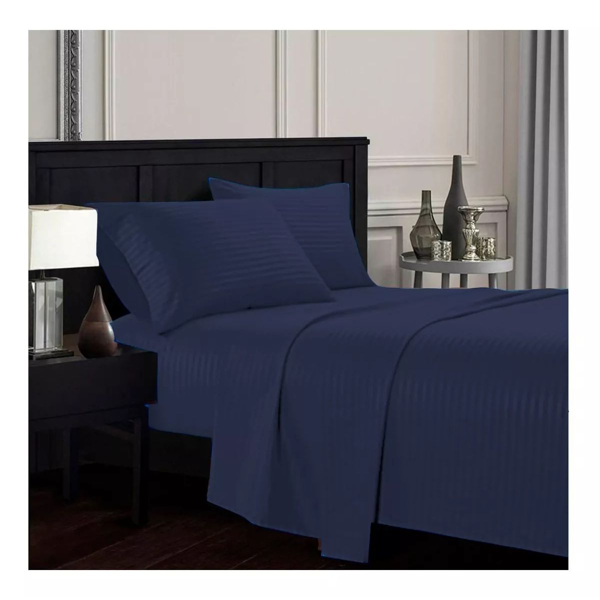 GENERICO - Sabanas Semidoble 30cm azul oscuro - Planchado Permanente 600h