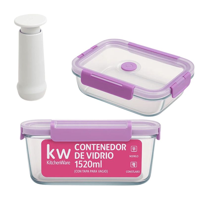 KITCHENWARE - Set x5 Piezas Contenedores Herméticos con Tapa y Bomba de Vacío