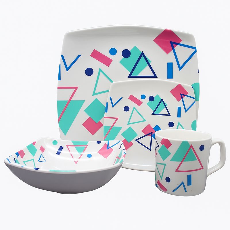KITCHENWARE - VAJILLA EN MELAMINA ASTER  BLANCA CON DISEÑO DE COLORES ROSA