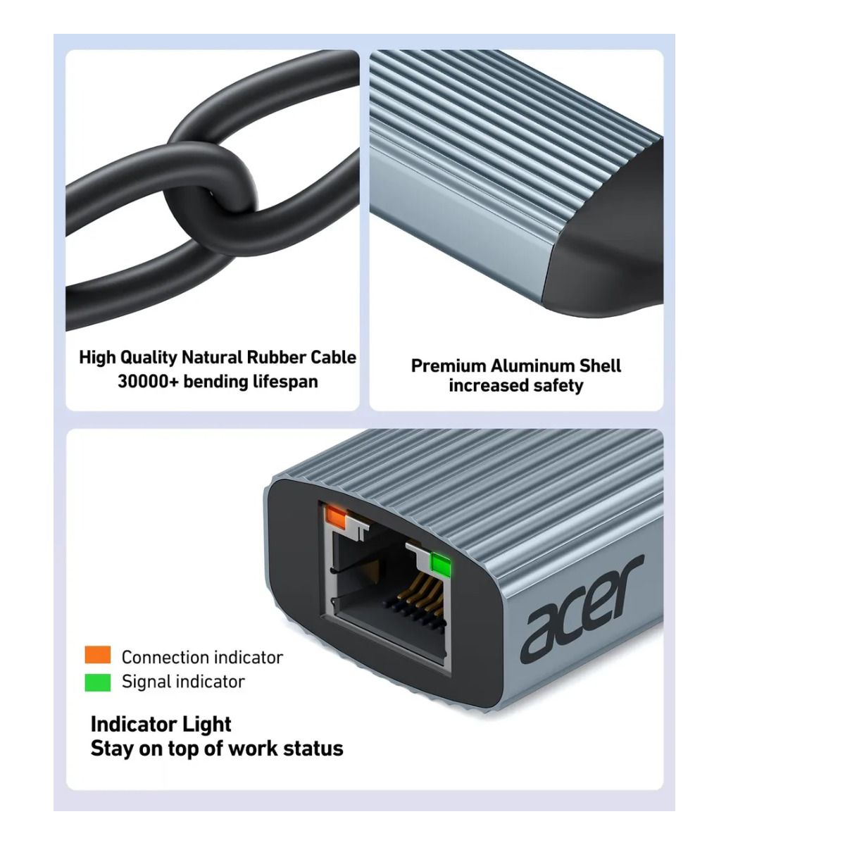 ACER - Adaptador Para Cable De Red Acer Gris Lan A Rj45