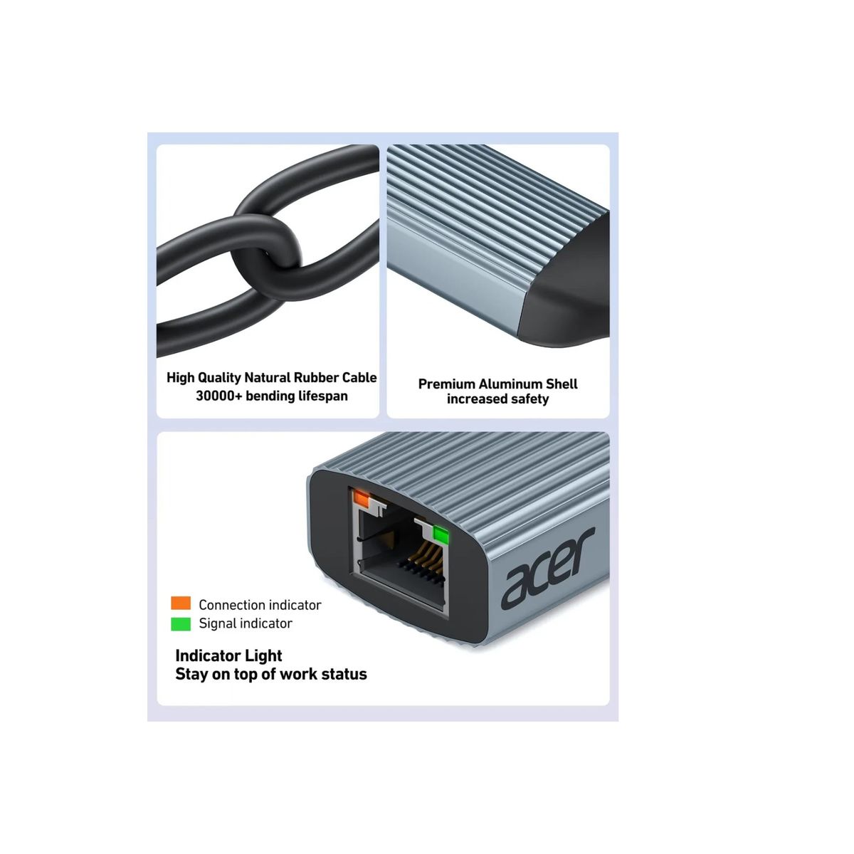 ACER - Adaptador Para Cable De Red Acer Gris Lan A Rj45