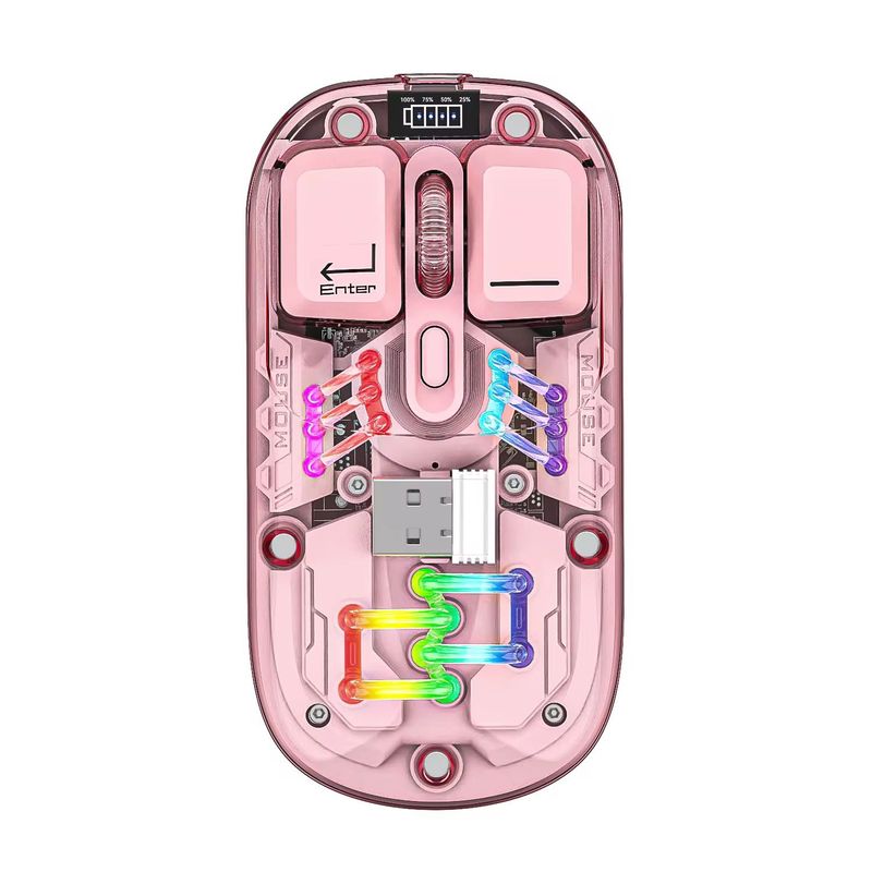 GENERICO - Mouse Rgb Jertech Inalambrico Transparente Wb-112 Rosa