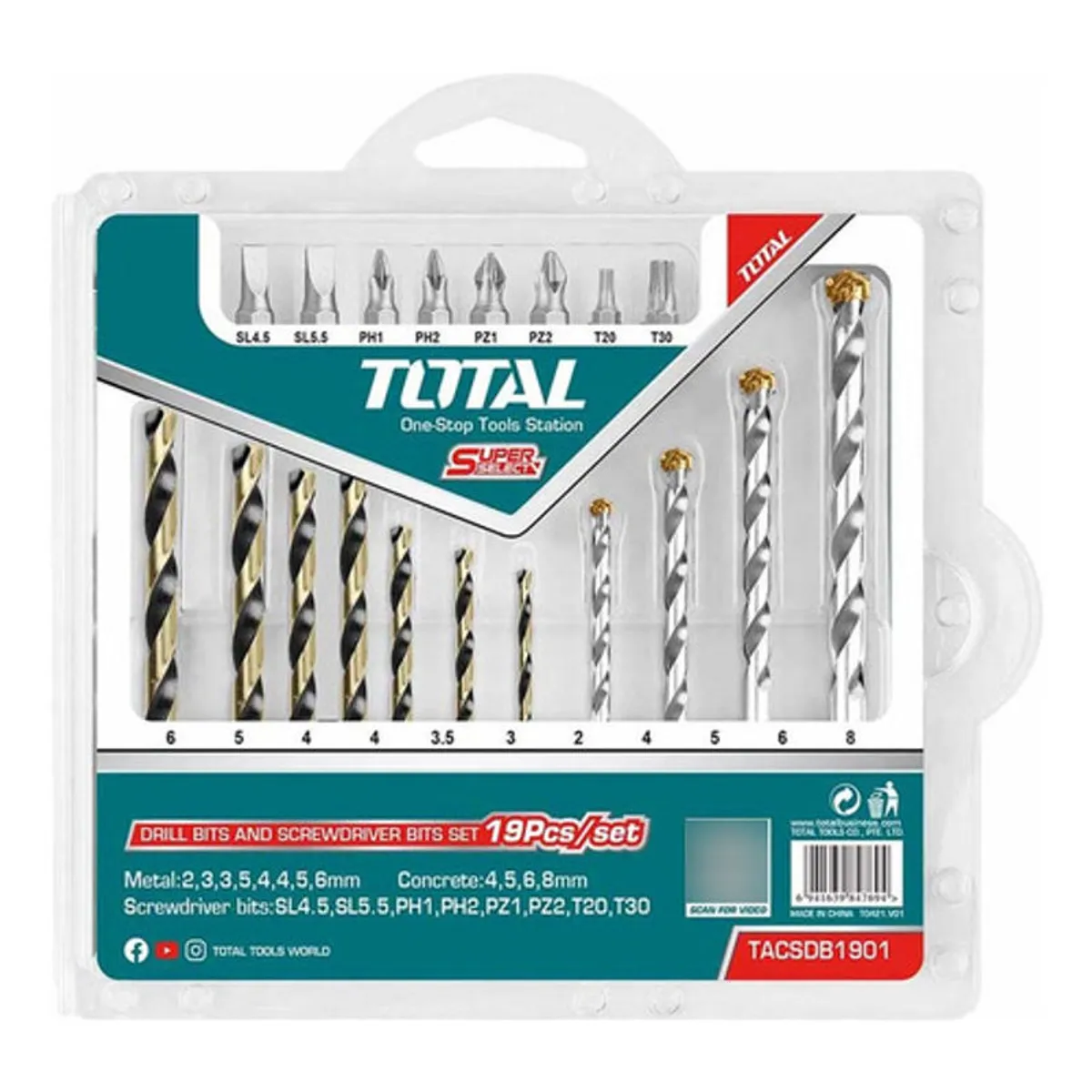 TOTAL - Juego de Brocas de Lamina y Concreto x 19 pzs Total