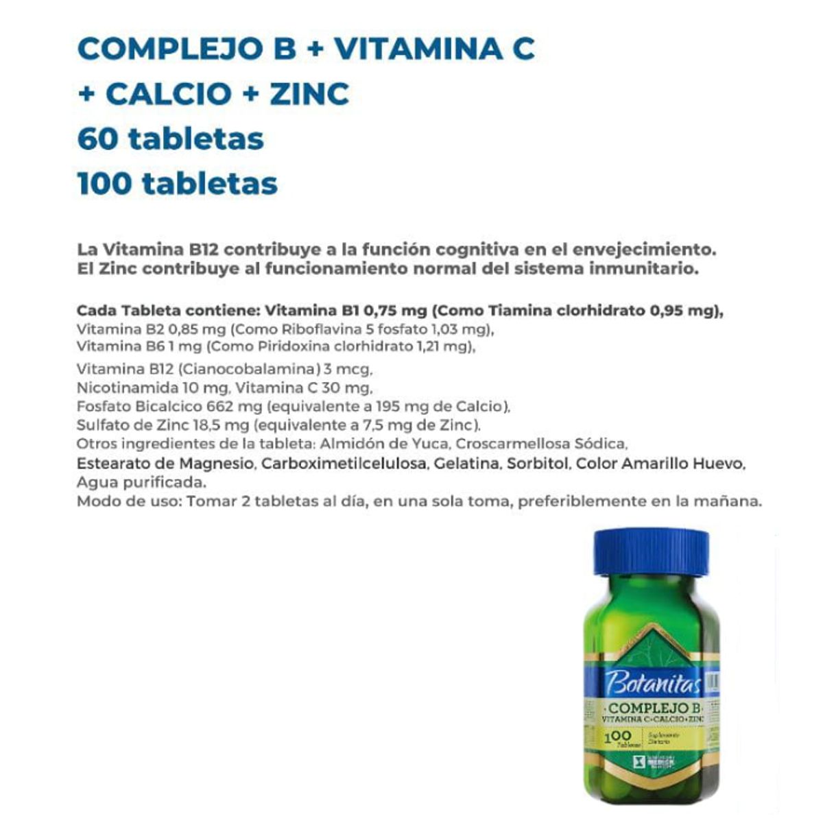 GENERICO - COMPLEJO B X 100 TABLETAS (VITAM.C+ CALCIO+ ZINC)