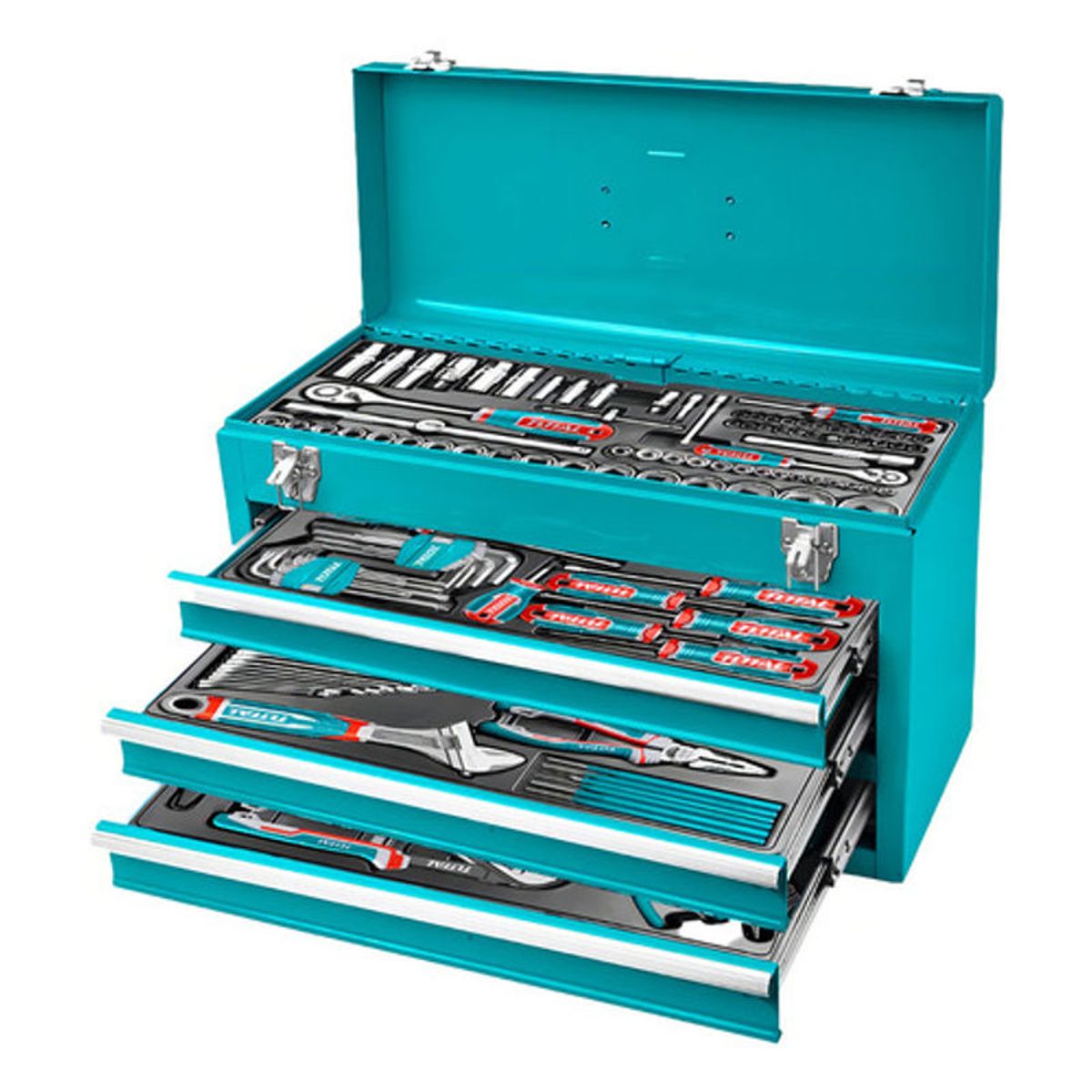 TOTAL - Caja Herramienta Metalica Incluye 132 pzs Industrial Super Total