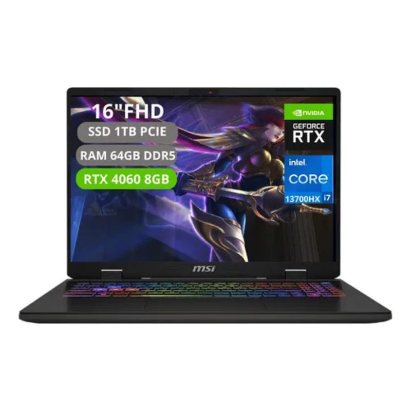 MSI - PORTATIL MSI SWORD 16 HX CORE I7 13700HX RAM 64GB SSD 1TB RTX 4060 8GB 16" FHD
