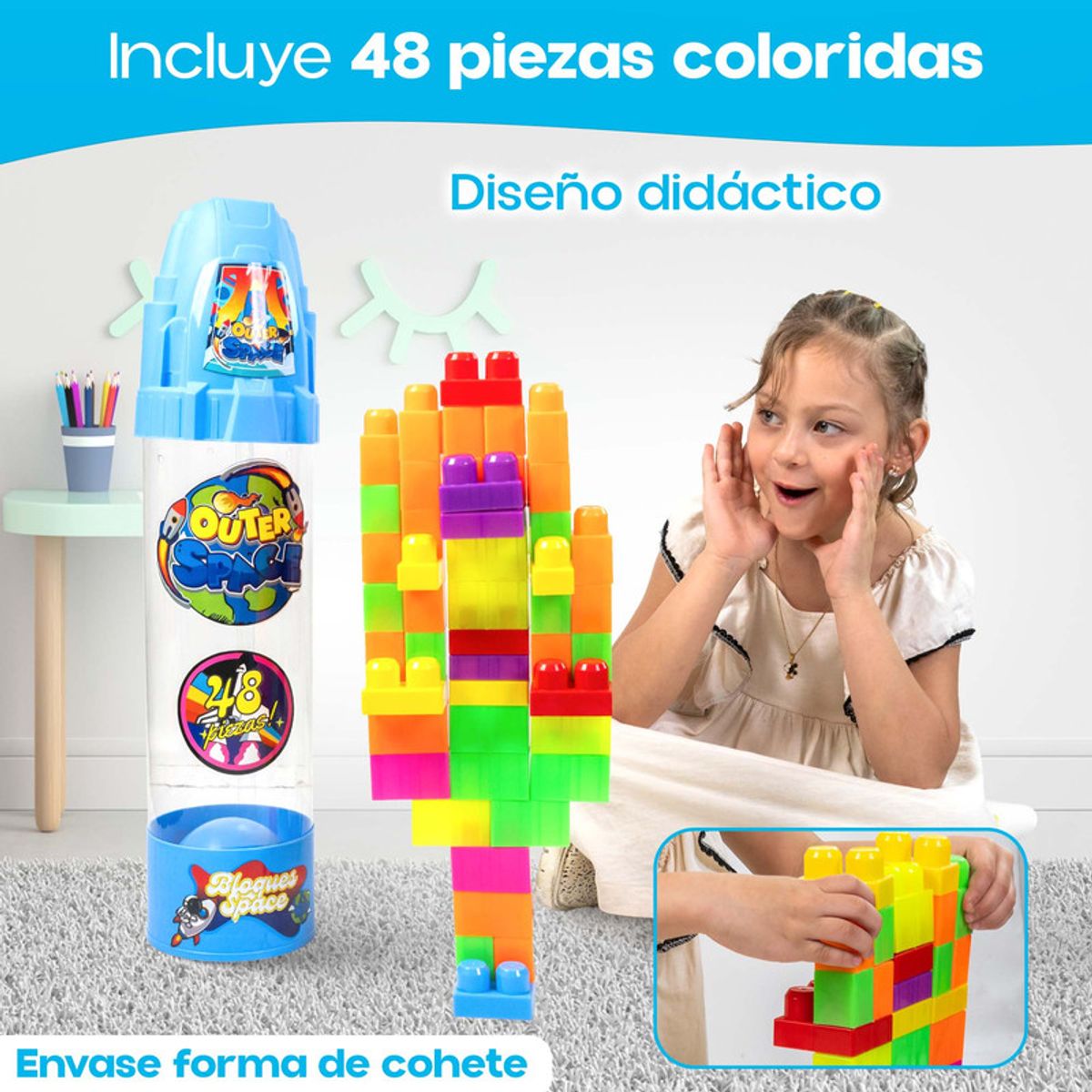 ENERGY PLUS - Armatodo Bloques Space 48 Pzas Cohete Juego Didáctico Niños