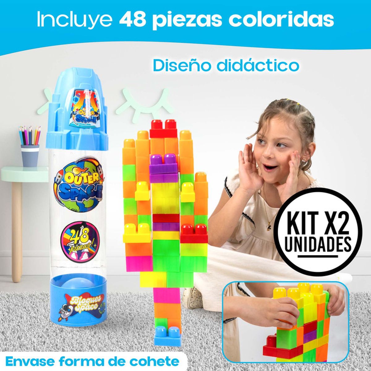 ENERGY PLUS - Set x2 Armatodo Bloques Space 48 Pzas Cuno Juego Didáctico