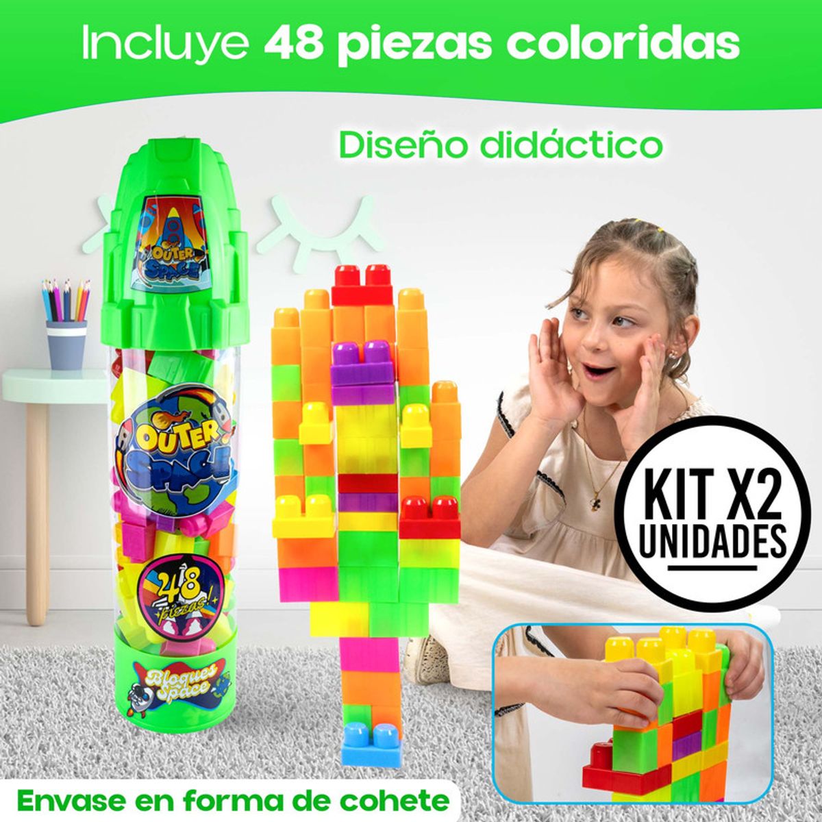ENERGY PLUS - Set x2 Armatodo Bloques Space 48 Pzas Cuno Juego Didáctico