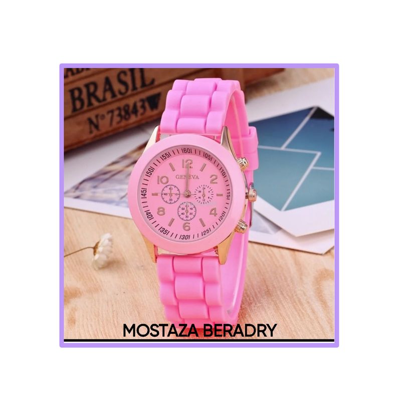 GENEBRE - HERMOSO RELOJ CUARZO ROSADO  PULCERA DE SILICONA