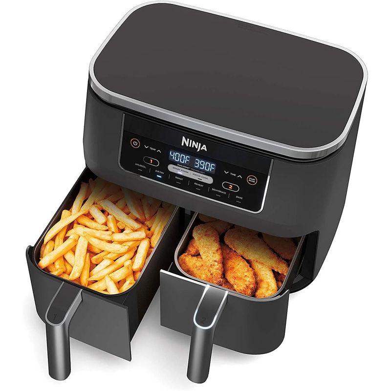 NINJA - Freidora Profesional 6 en 1 Ninja Digital Doble Cesta  Smart Finish 7.5L