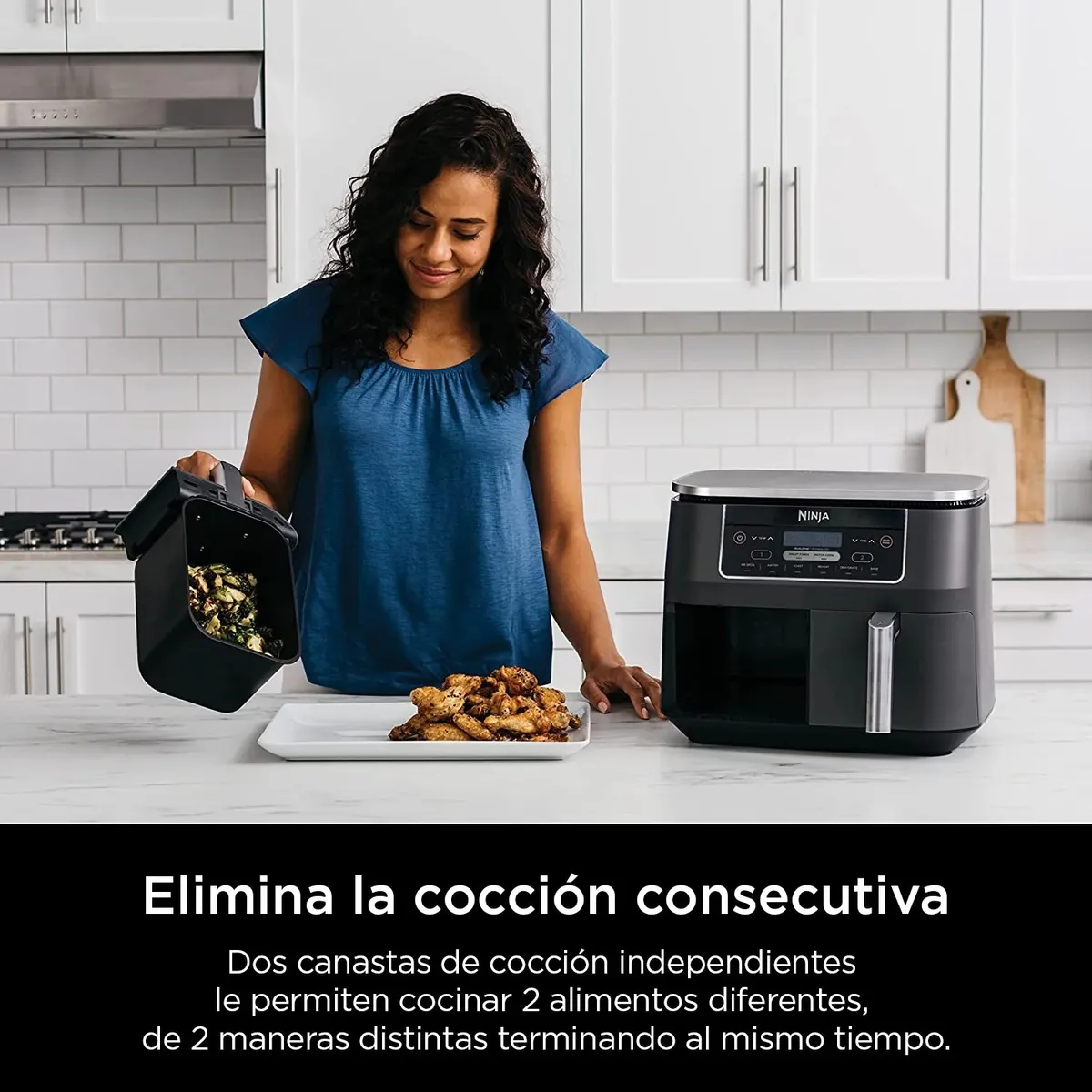 NINJA - Freidora Profesional 6 en 1 Ninja Digital Doble Cesta  Smart Finish 7.5L