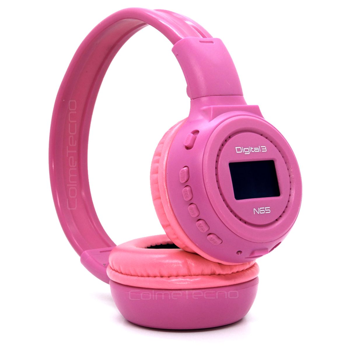 COLME TECHNOLOGY HOME - Audífonos Balaca Recargable Bluetooth N65 Pantalla Digital -ROSA