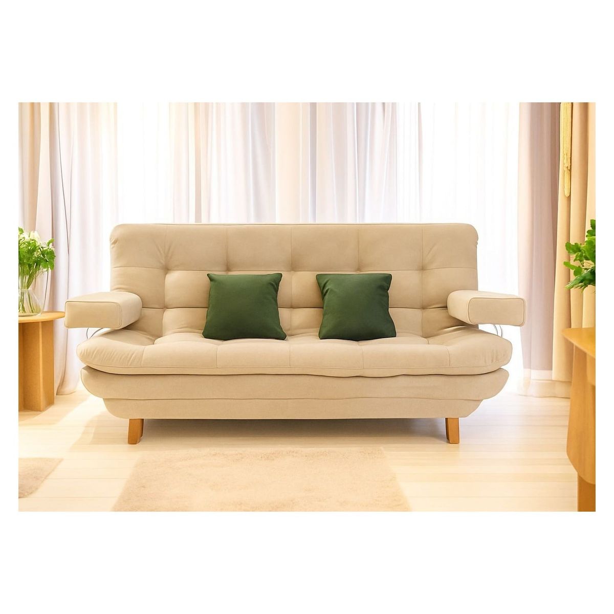 ACQUA MUEBLERIA - Sofá Cama Maison Beige + Brazos Removibles + 2 Cojines Decorativos