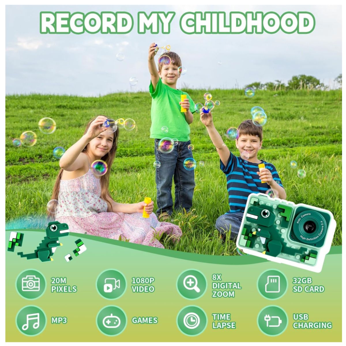 COLME TECHNOLOGY HOME - Cámara De Niños Digital HD Figuras Armable 48px 1080p Selfie