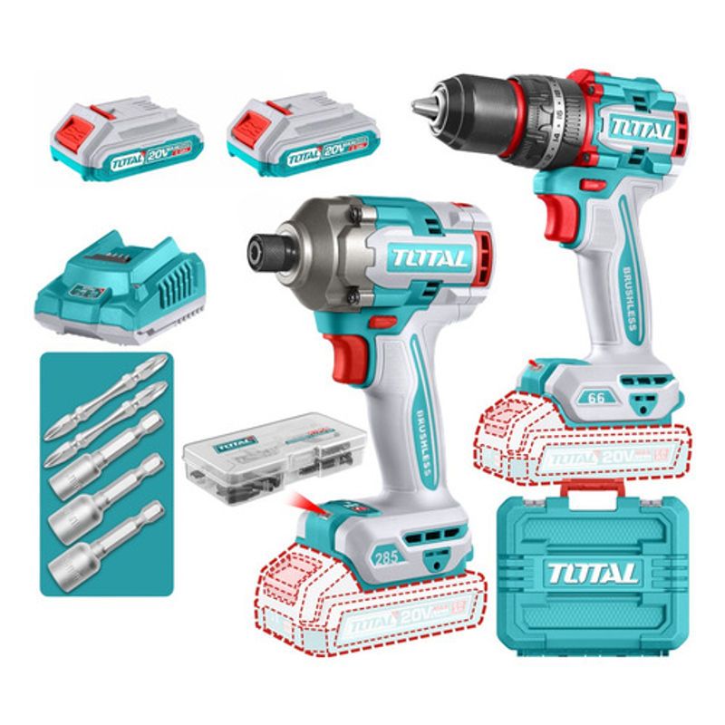 TOTAL - Combo Taladro 12  66nm + Atornillador De Impacto 14 Total
