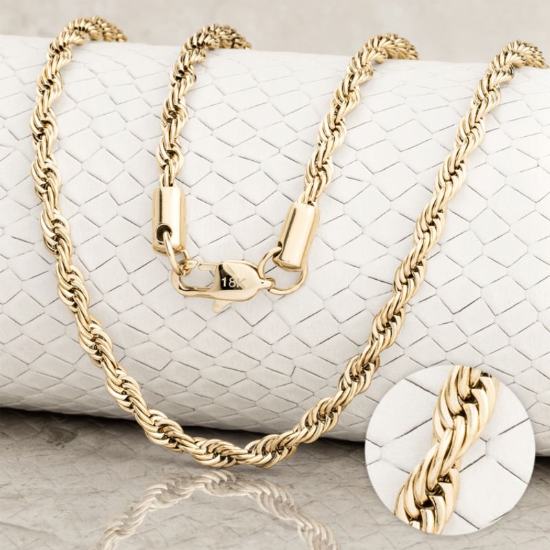 GLEAM GOLD - Cadena Unisex en Oro Laminado 18K  Tejido Lazo 4 mm x 65 cm