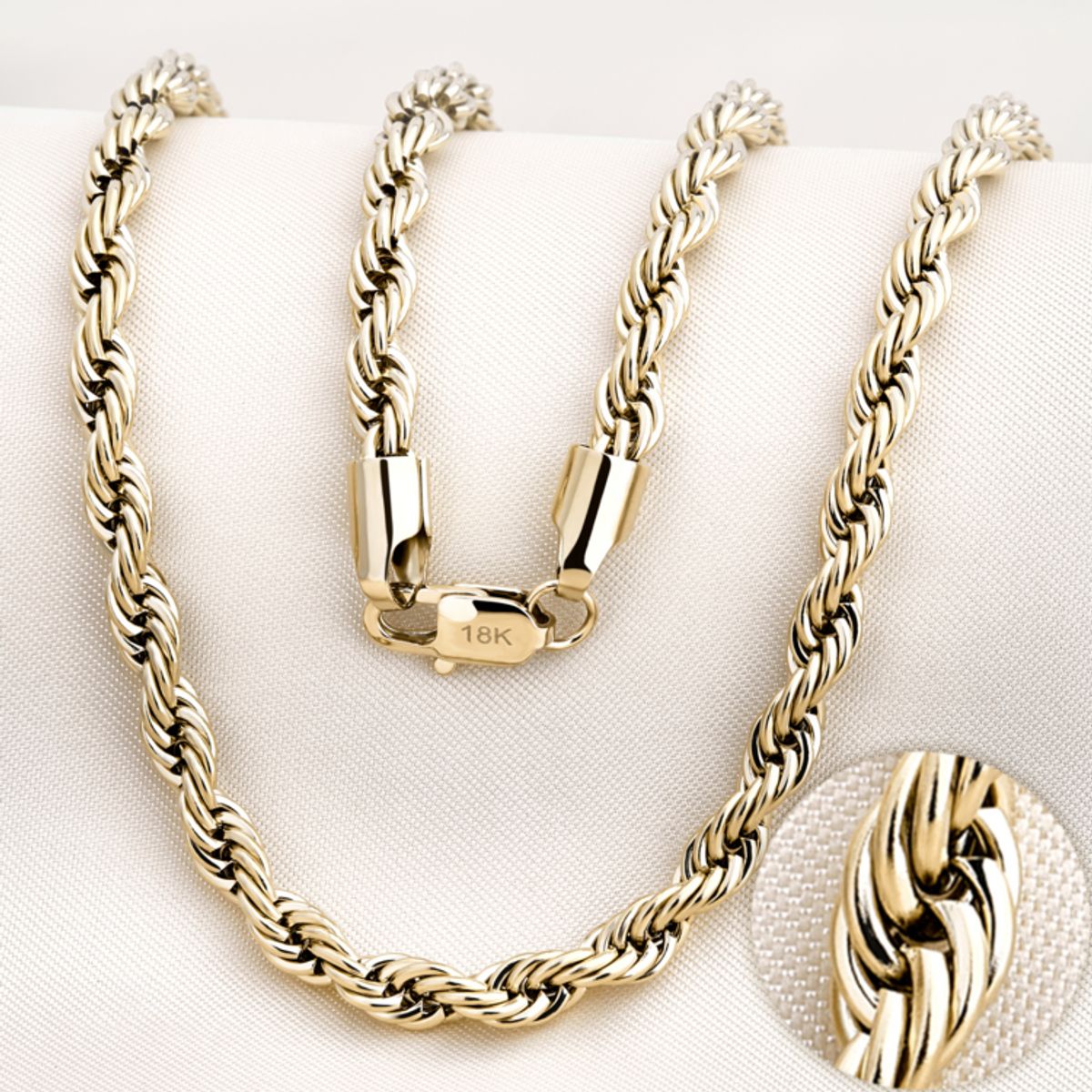 GLEAM GOLD - Cadena Unisex en Oro Laminado 18K  Tejido Lazo 6 mm x 65 cm