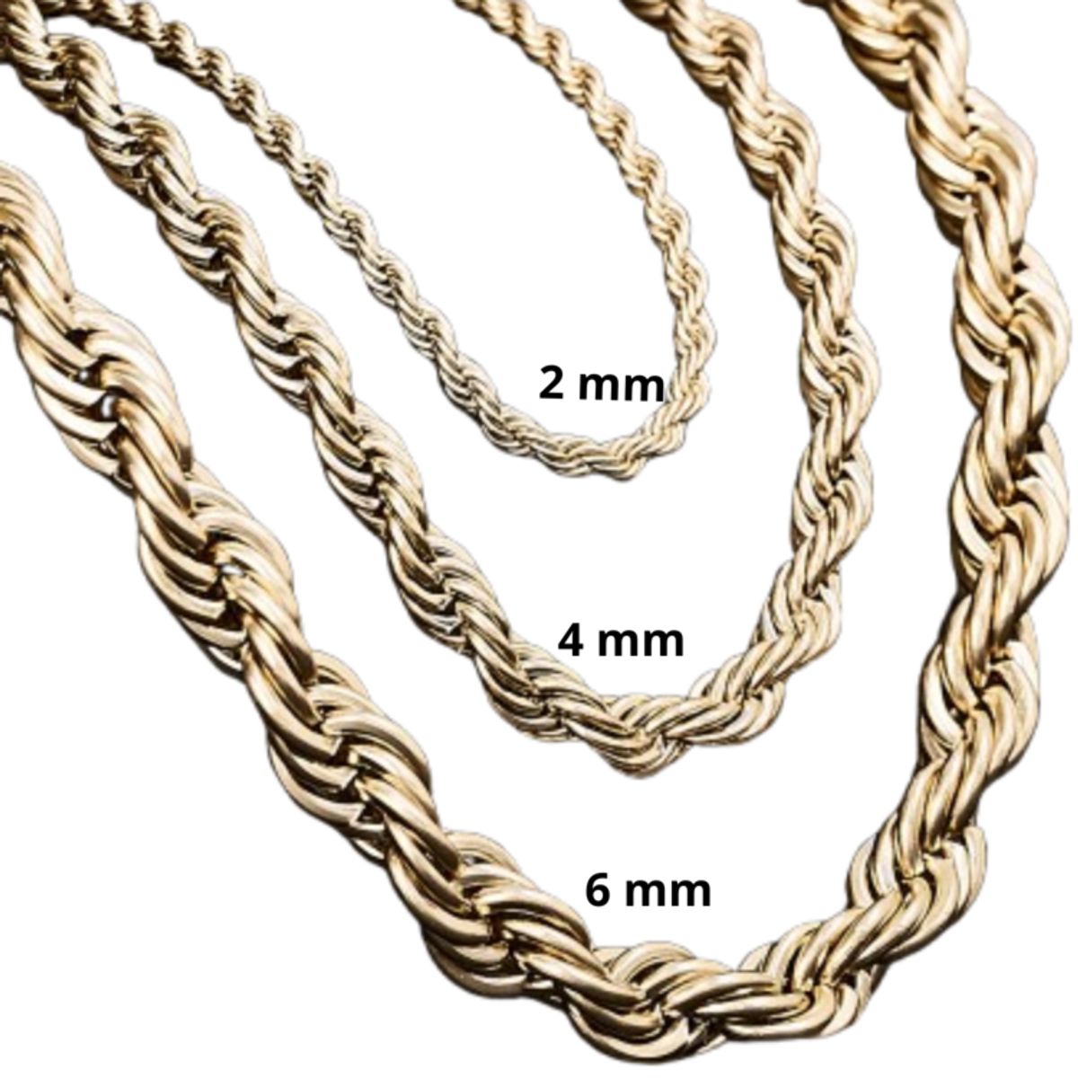 GLEAM GOLD - Cadena Unisex en Oro Laminado 18K  Tejido Lazo 6 mm x 65 cm