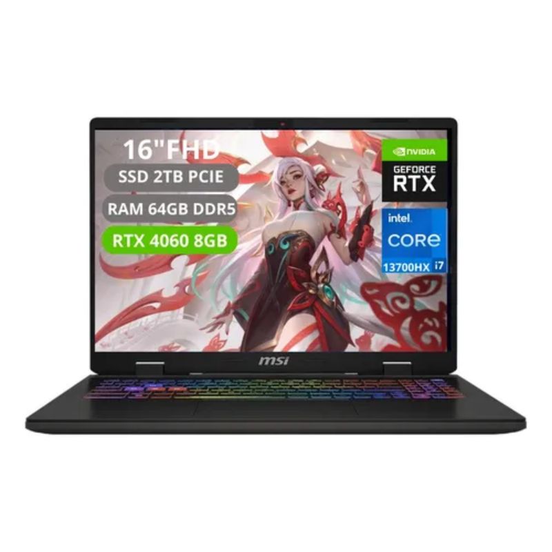 MSI - PORTATIL MSI SWORD 16 HX CORE I7 13700HX RAM 64GB SSD 2TB RTX 4060 8GB 16" FHD