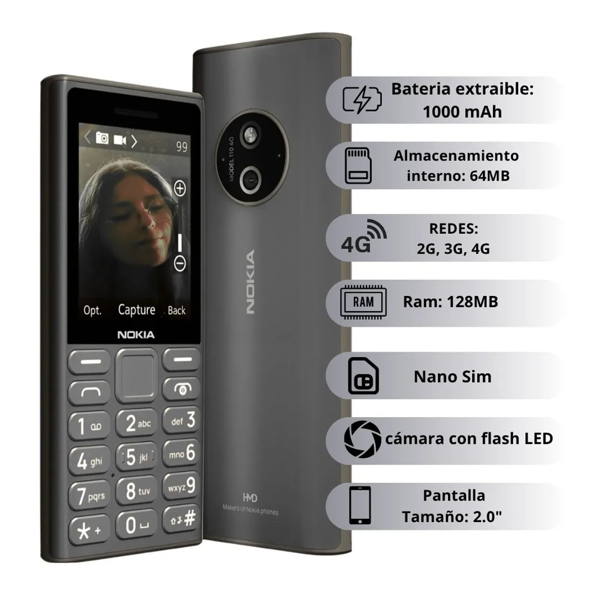 NOKIA - Celular Nokia 110 2024 4G - Titanium