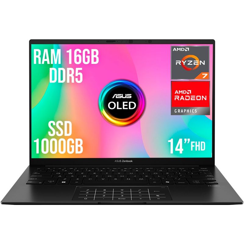 ASUS - PORTATIL ASUS ZEMBOOK AMD RYZEN 7-8840HS SSD 1TB RAM 16GB 14 OLED 3K