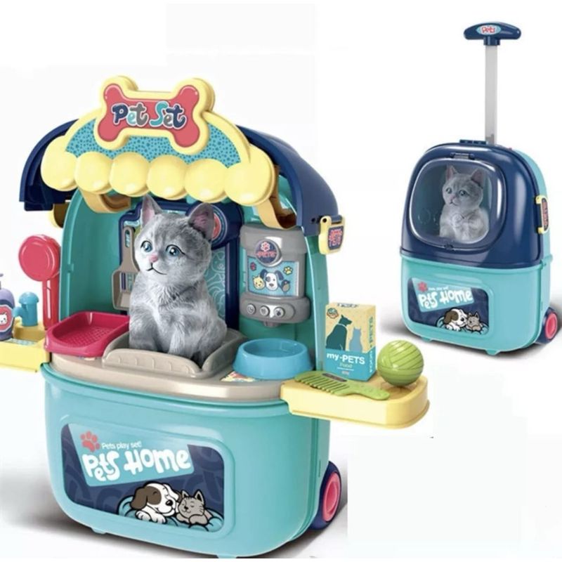 GENERICO - Set Maleta Veterinaria con Mascota  Y Accesorios Rosa y Azul