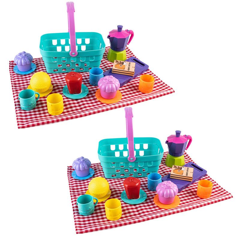 ENERGY PLUS - Set x2 Picnic Infantil con Vajilla Frutas Cafetera Juguetes