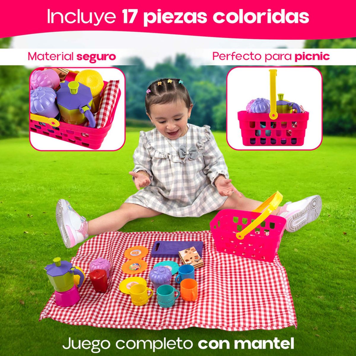 ENERGY PLUS - Juego de Picnic Infantil con Vajilla y Frutas