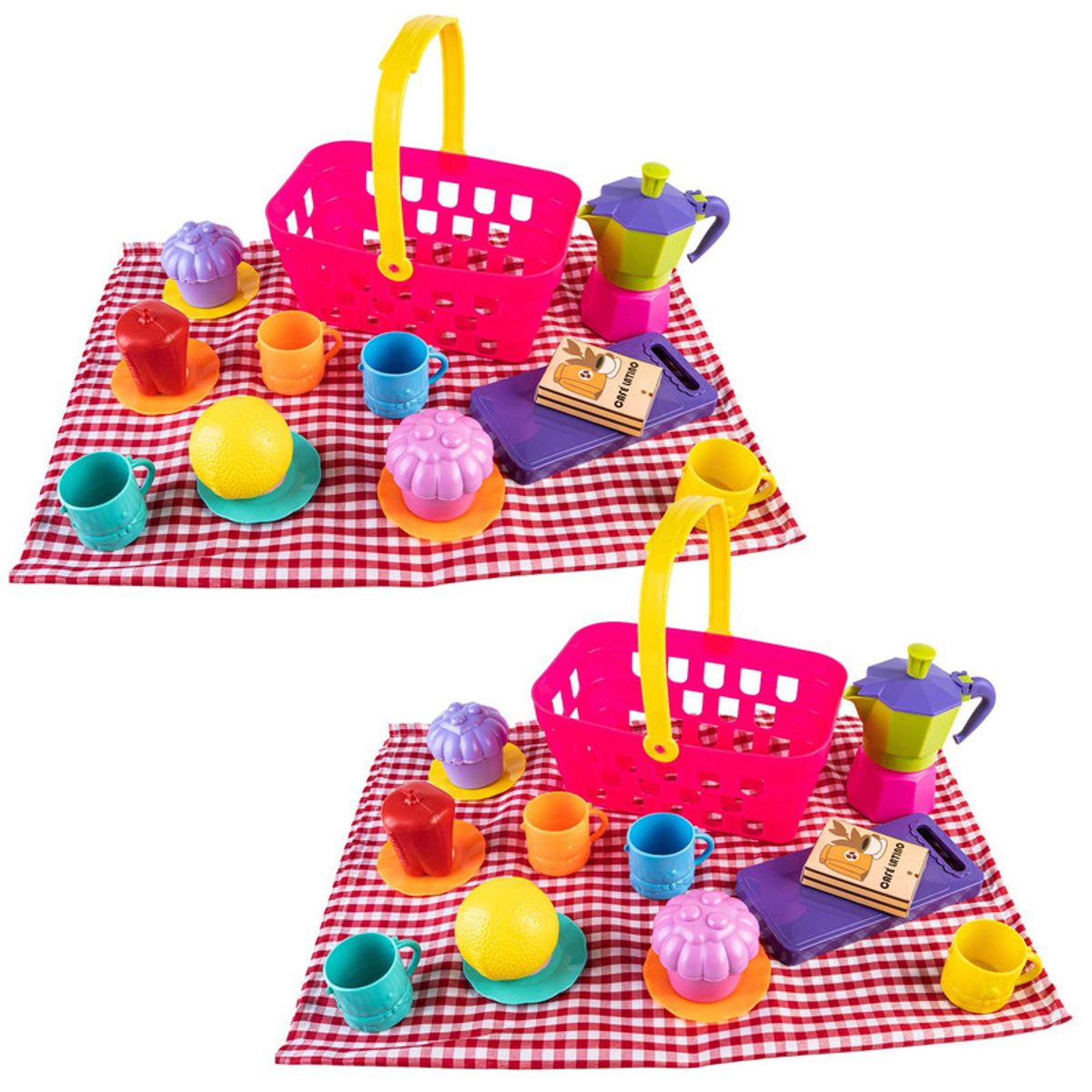 ENERGY PLUS - Set x2 Picnic Infantil con Vajilla Frutas Cafetera Juguetes
