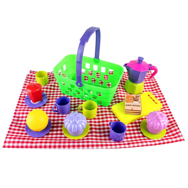 ENERGY PLUS - Set Picnic Infantil con Vajilla Frutas Cafetera de Juguete