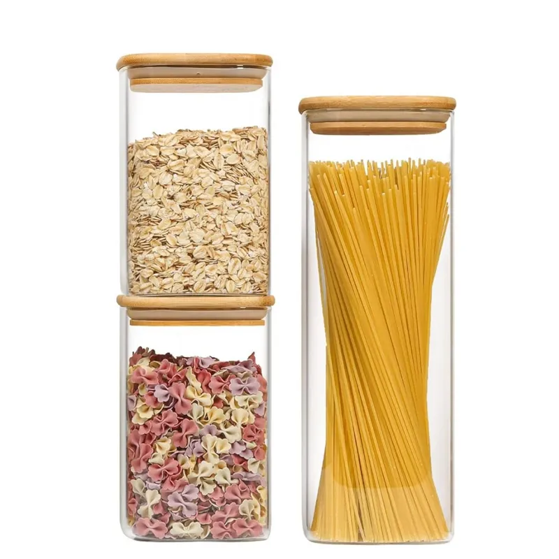 GENERICO - Elegante Colección De Frascos De Vidrio Con Tapa Cuadrados